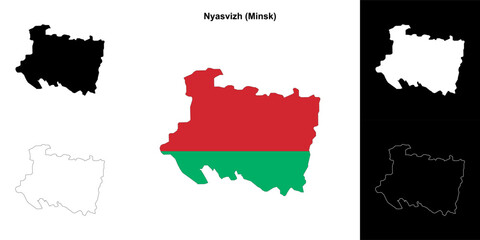 Fototapeta premium Nyasvizh district outline map set