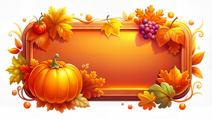 Autumn Harvest Frame with Pumpkins, Leaves, and Grapes in Vibrant Fall Colors with Copy Space