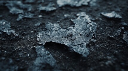 Close-up of textured, peeling surface revealing layers of dark material.