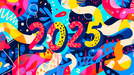 Obraz premium Card illustration of a colourful New Year snake pattern.