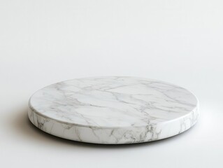 a pristine white marble tabletop sits isolated against a plain white background, creating a sleek surface perfect for product display and minimalistic design