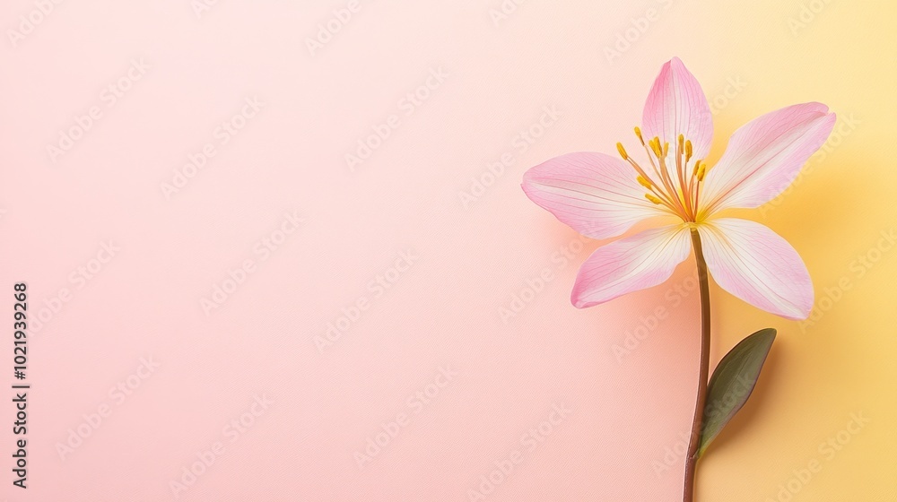 Poster a delicate pink flower with a soft gradient background, creating a serene and aesthetic visual appea