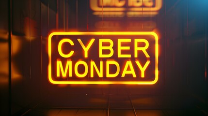 Fototapeta premium Yellow 'CYBER MONDAY' Neon Sign on an elegant Dark Background