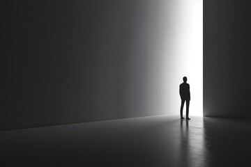 Solitary Figure in a Dimly Lit Room