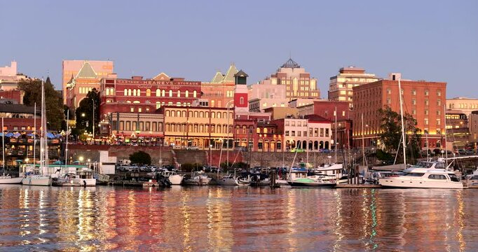 Victoria British Columbia downtown city skyline over the harbour urban landscape and waterfront scenery