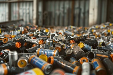 Obraz premium Numerous used spray paint cans are creating a large pile of waste, highlighting the environmental impact of improper disposal