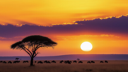 Obraz premium Golden Sunset Over Savannah