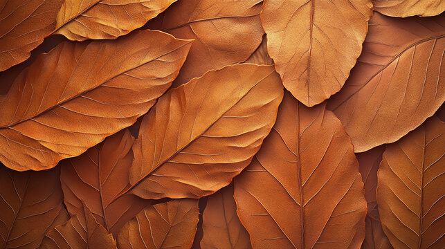 Close-up view of textured brown leaves layered intricately on a surface, creating a warm and natural aesthetic.
