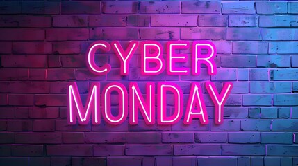 Fototapeta premium Pink Neon 'CYBER MONDAY' Sign on a Brick Wall