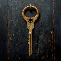 Vintage Rusty Key on Black Wooden Background