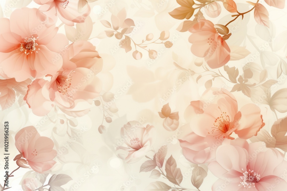 Poster soft pastel floral patterns blend beautifully, providing a calming backdrop ideal for home decor or 