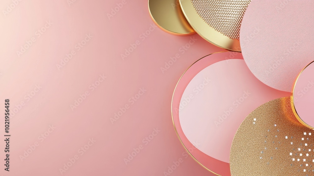 Poster a visually appealing composition of overlapping circles in soft pink and gold tones, ideal for desig