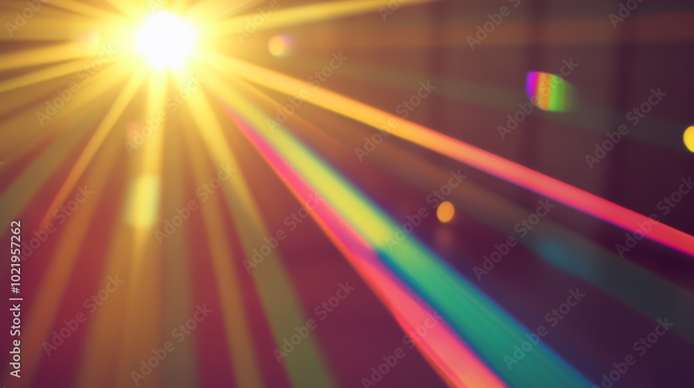 Poster a vibrant display of light rays creating a colorful and dynamic atmosphere.