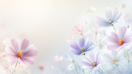 Obraz premium A soft, pastel floral background featuring delicate blooms in shades of pink and purple, creating a serene atmosphere.