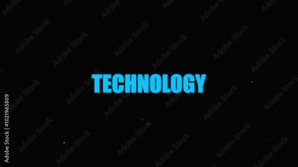 Poster technology word overlay with digital glitch ,technology text flickering animation on black backgroun