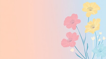 A soft gradient background with delicate flowers in pastel colors, ideal for a calming design or greeting card.