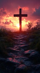 Cross Silhouette at Sunset: A Symbol of Hope and Faith