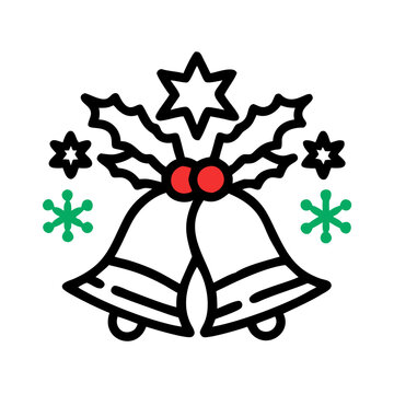 christmas bells with holly and star clip art preview
