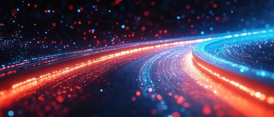 Abstract digital highway with glowing red and blue data streams, futuristic technology
