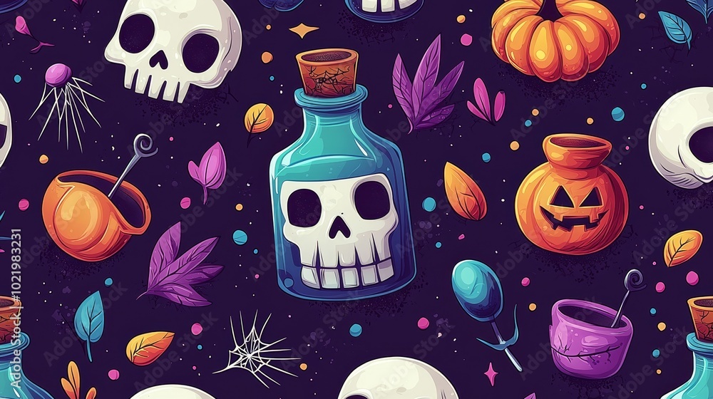 Poster dark magical flat pattern with creepy elements