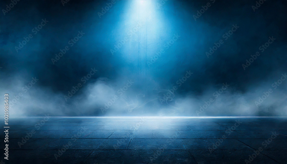 Poster mysterious illuminated stage with fog in a dimly lit environment creating an atmospheric mood for pe