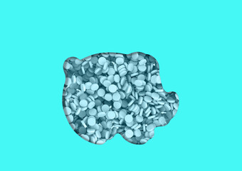 pills, drugs, capsules, tablets in piggy bank stencil, background for designer, Investing in health savings concept, Finding the right balance between medication and financial management