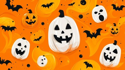 Obraz premium Whimsical Halloween Pattern with Pumpkins and Bats