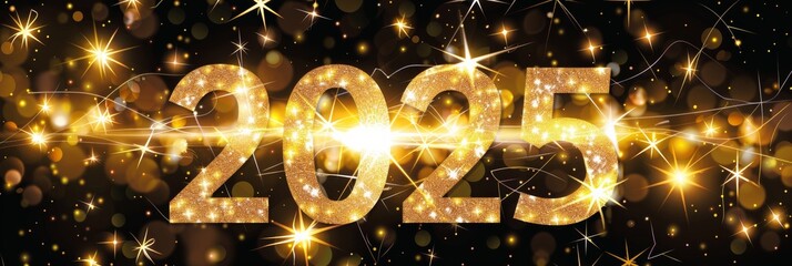 Fototapeta premium Get ready for the Glistening Gold 2025 Countdown A Sparkling New Year Celebration filled with joyous festivities, glittering decorations, and vibrant fireworks to ring in the new year