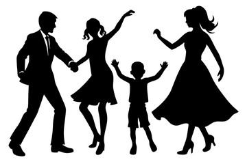 silhouettes of family person and people dancing vector illustrations 