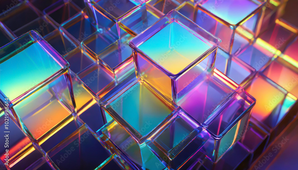 Aufkleber vibrant and reflective glass cubes arranged in a mesmerizing geometric pattern illuminated by colorf