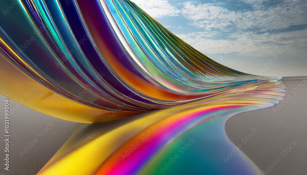 Aufkleber colorful undulating waves of light create a mesmerizing effect on a smooth surface under a bright sk