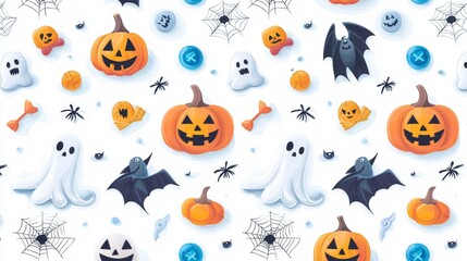 Halloween Seamless Flat Design Pattern