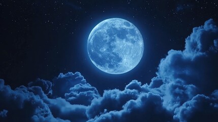 A full moon with faint clouds, casting an eerie glow, designed for png