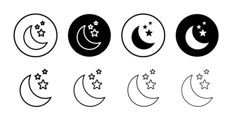 Moon stars icon Black and white outline vector