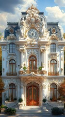 Obraz premium Elegant French Mansion with Ornate Details