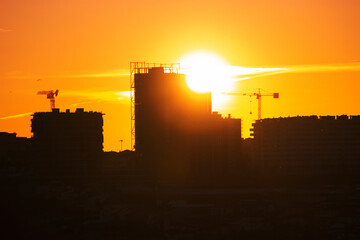 City skyline in the late afternoon with a beautiful sunset
