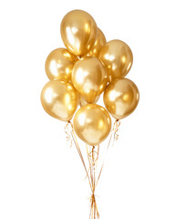 Golden yellow balloons, isolated on a transparent background