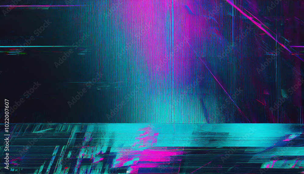 Aufkleber abstract digital art featuring vibrant purple and cyan colors with a distorted vertical pattern agai