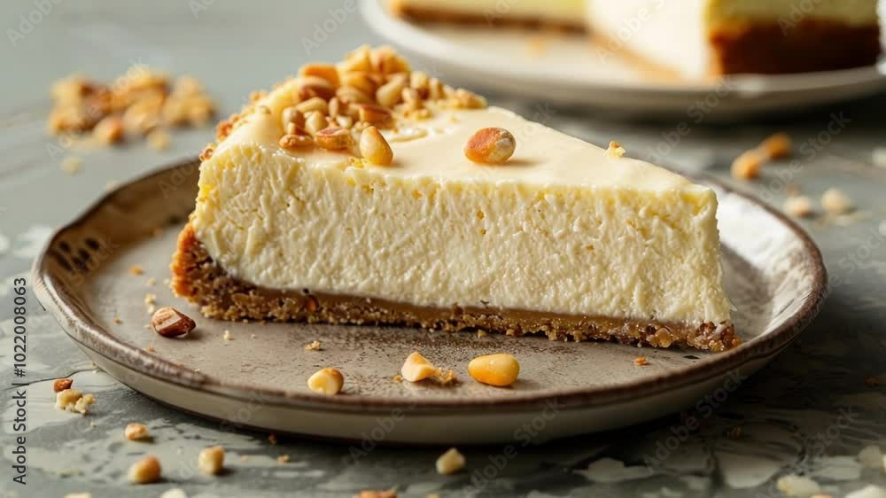 Poster generous slice of peanut butter cheesecake is presented on a rustic plate, ready to be enjoyed as a 