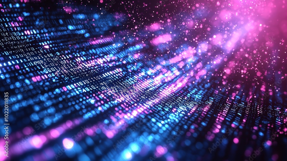 Wall mural quantum computer concept with abstract mathematical patterns, data streams, blue and purple tones, l