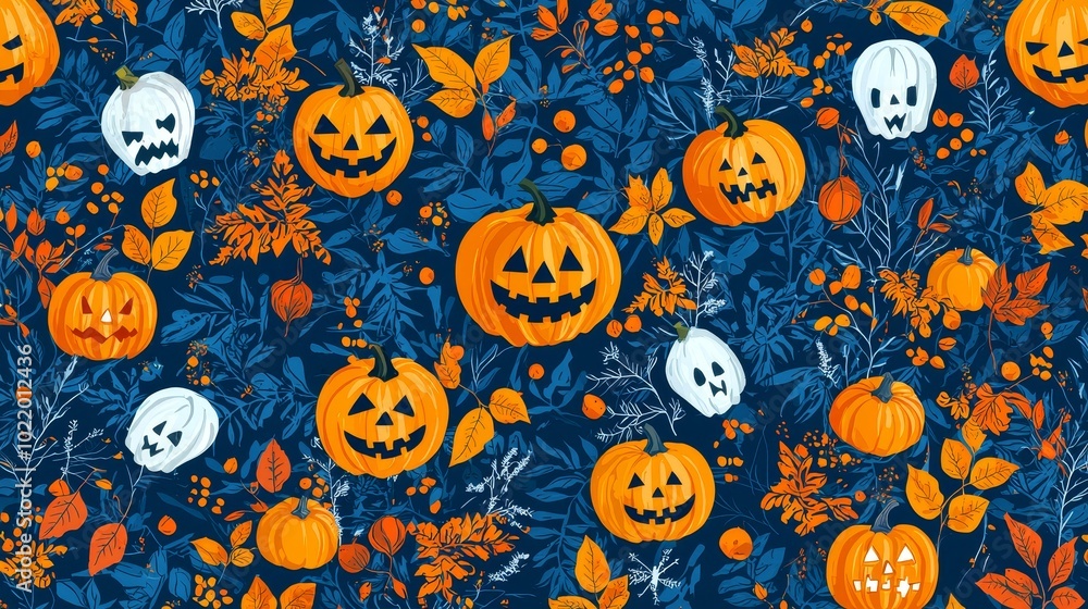 Poster eerie flat design of halloween characters in fields