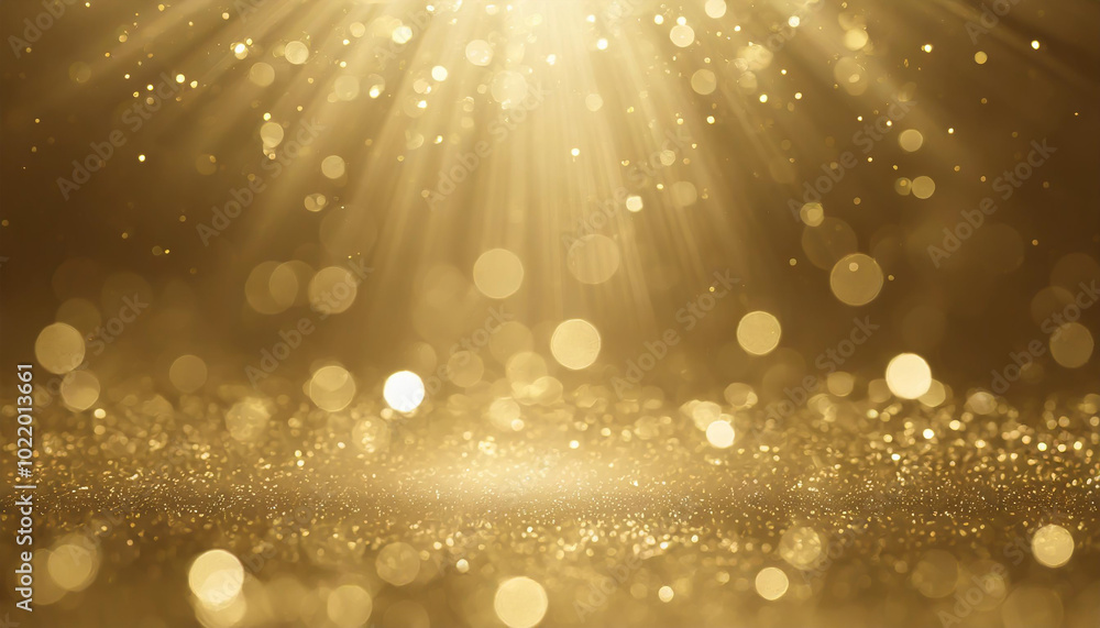 Poster golden light rays illuminating a sparkling background with shimmering bokeh effects during a festive