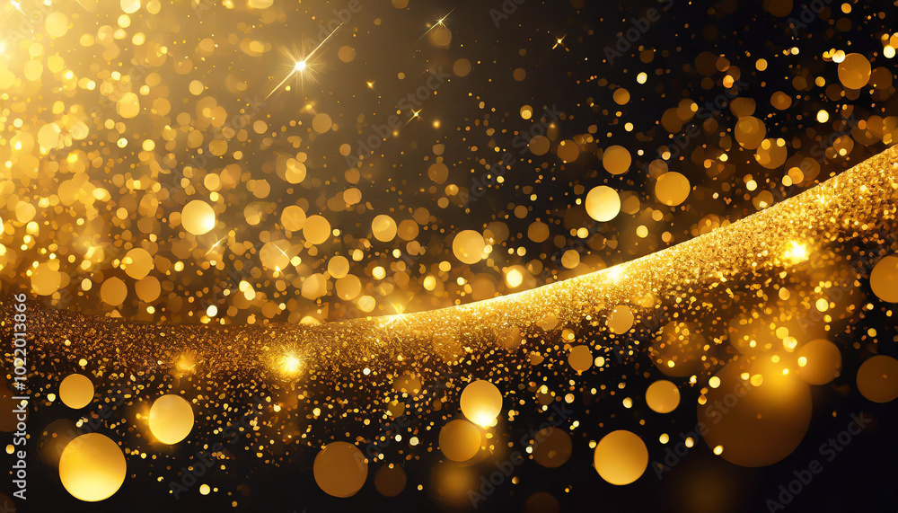 Poster glittering golden bokeh patterns create a vibrant backdrop for celebrations or festive events, evoki