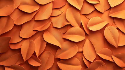 A vibrant array of orange leaves arranged artistically on a surface, showcasing various shapes and textures for a lively aesthetic.