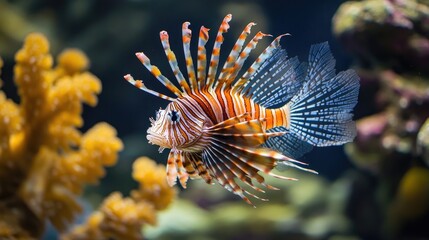 Colorful Lionfish Swimming in Coral Reef