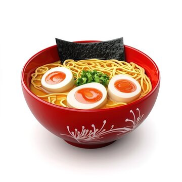 recommend clip art: illustration in 3d icon style red bowl of traditional ramen with eggs and nori asian noodle soup clipart
