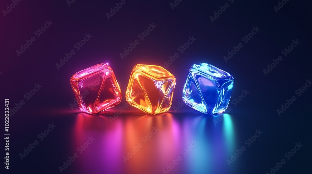 Poster neon glowing cubes abstract 3d rendering