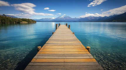 Fototapeta premium Serene Lake Dock with Majestic Mountain View