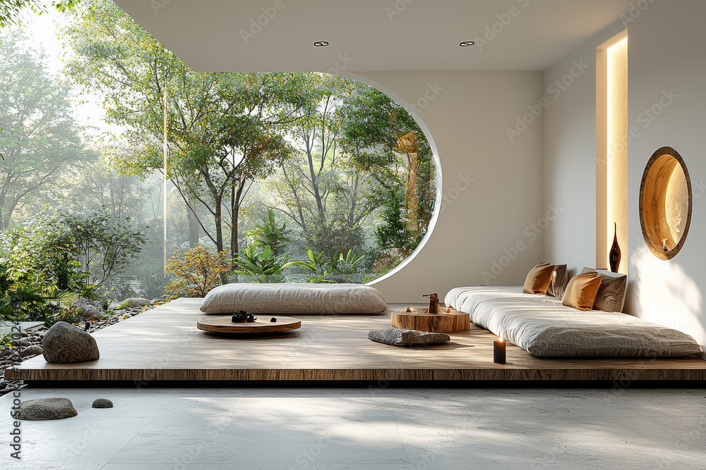 Poster a minimalist home with open spaces and natural light, reducing distractions and promoting tranquilit