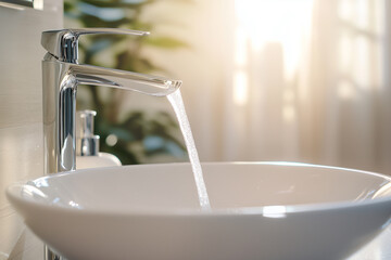 「洗面台から流れる爽やかな水」
"Refreshing Stream from Sink"